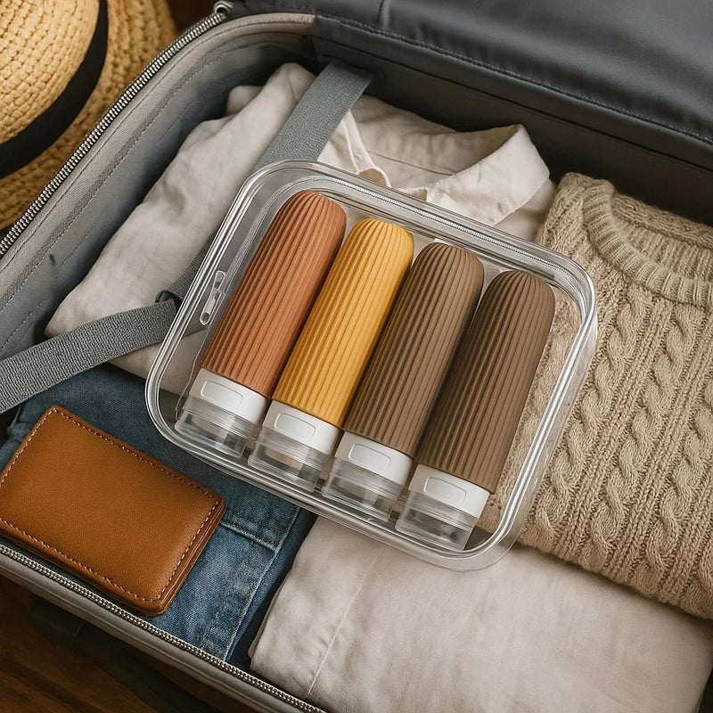 Frascos de Silicone para Viagem - Kit com 4  –  Organização com Elegância e Praticidade