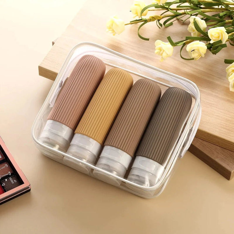 Frascos de Silicone para Viagem - Kit com 4  –  Organização com Elegância e Praticidade