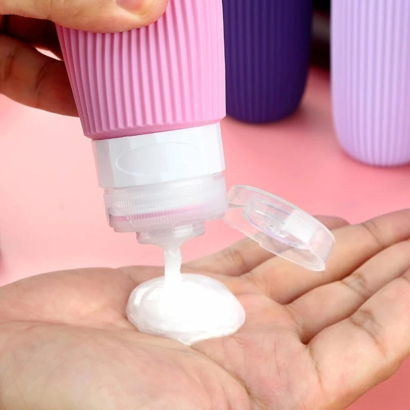 Frascos de Silicone para Viagem - Kit com 4  –  Organização com Elegância e Praticidade